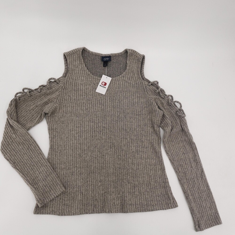 New Daytrip Sweater Womens Large Olive Ribbed Cold Shoulder Scoop Neck Pullover